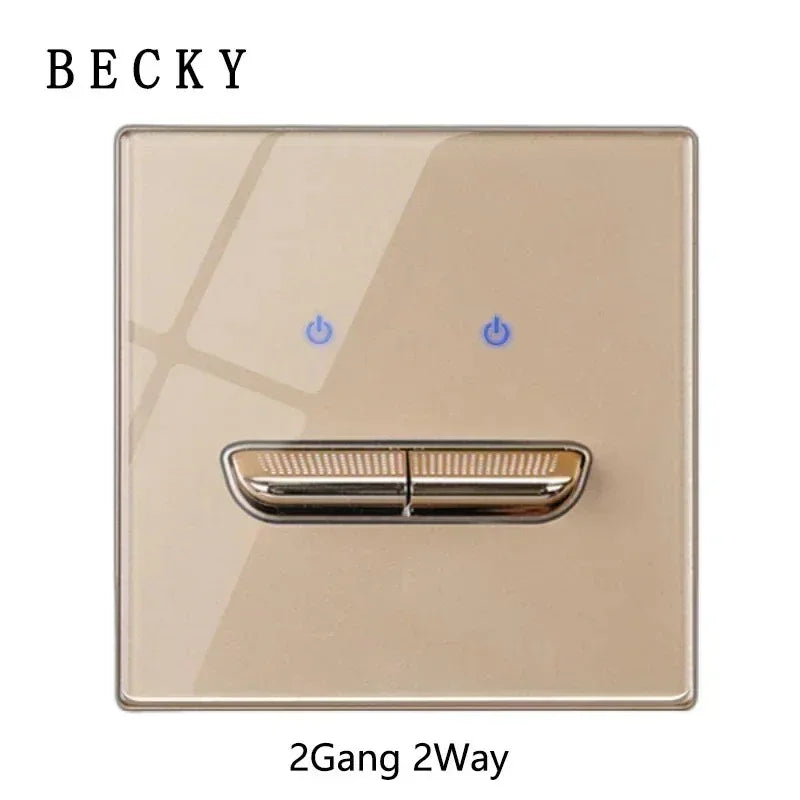 Gold Glass Retro Toggle Light Switch & 16A Socket with Dual USB (1–4 Gang)