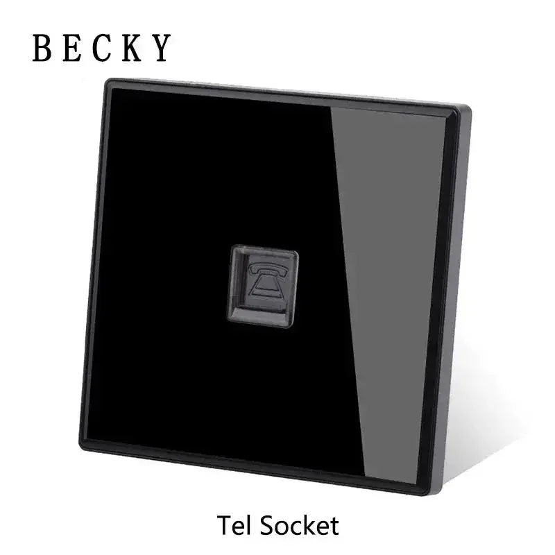 Luxury Black Glass Wall Panel – 16A Socket, USB-C, TV & LAN