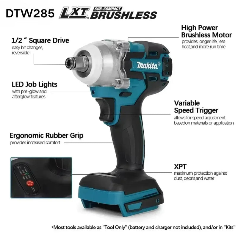 Makita DTW285 18V Brushless Electric Screwdriver – 280N.m 1/2" Socket Rechargeable