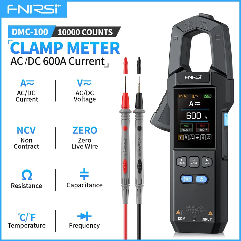 FNIRSI DMC-100 Clamp Meter 10000 Counts TRMS AC/DC 600A – Digital Multimeter