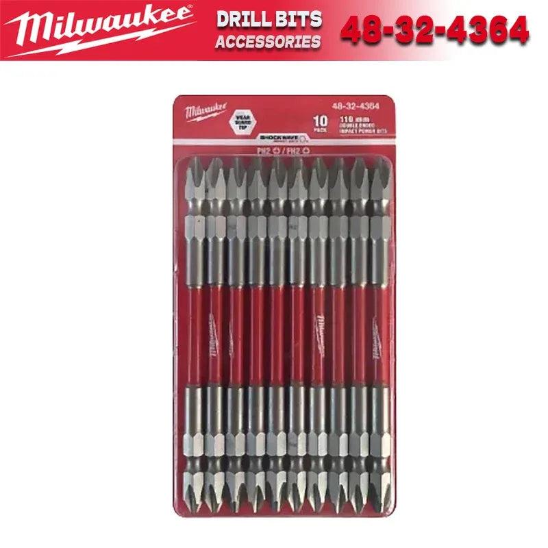 MILWAUKEE 48-32-4364D Impact Double-End Bits – 10PC PH2 110mm Power Bit Set