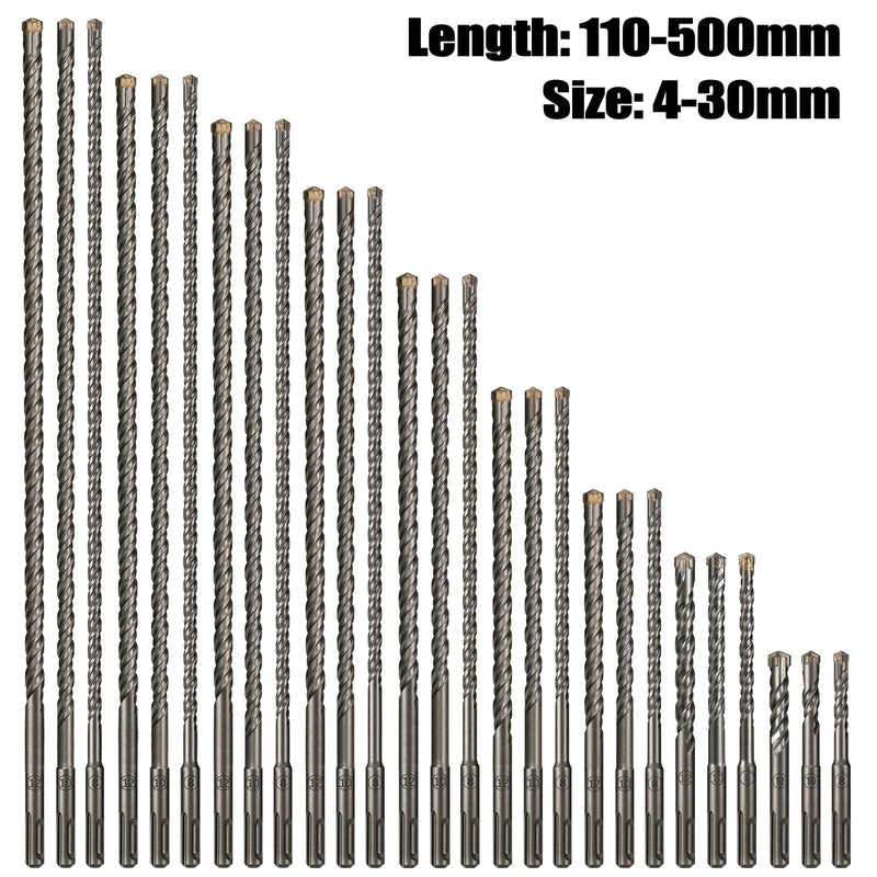 Extended Cross SDS Plus Hammer Drill Bit 110-500mm – Four-Blade Hard Alloy Bit for Reinforced Concrete
