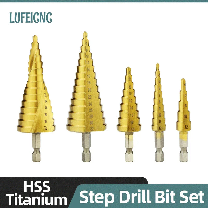 HSS Titanium Step Drill Bit Set – 4-32mm High-Speed Conical Stage Drill for Metal & Wood