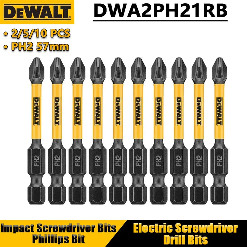 DEWALT DWA2PH21RB PH2 57mm Impact Screwdriver Bits Set (2/5/10PCS) – Heavy Duty Phillips Drill Driver Bits for Impact Drivers