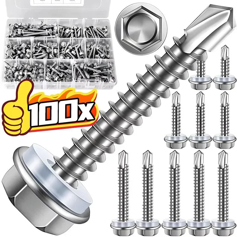 Self-Tapping Sheet Metal Screws – 410 Stainless Steel Hex Washer Head for Metal Fixing