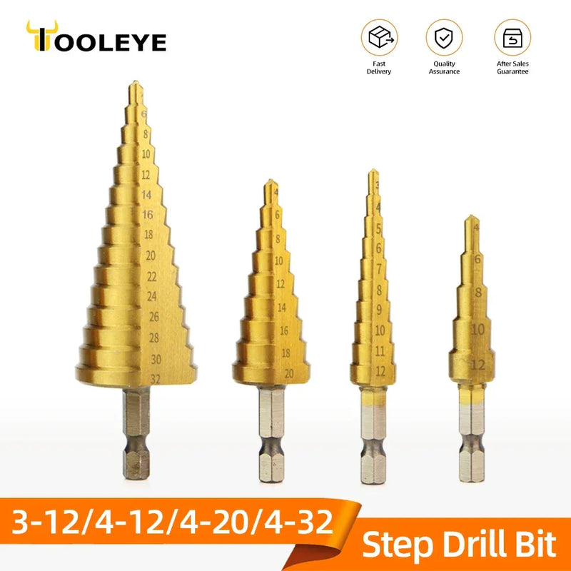 TOOLEYE HSS Titanium Step Drill Bit Set – Stepped Bits for Metal & Wood 3-32mm