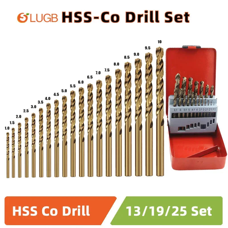 SLUGB M35 Cobalt HSS Twist Drill Bit Set – High-Speed Steel Drill Bits for Metal & Stainless Steel