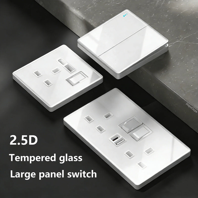 2Way Wall light Switch Socket Tempered Glass 18W Type-C Fast Charger