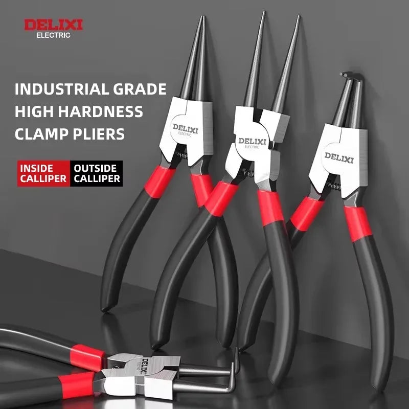 DELIXI ELECTRIC 5-Inch Internal External Circlip Pliers with Non-Slip Handle for Snap Rings, Hoses & Gasket Removal