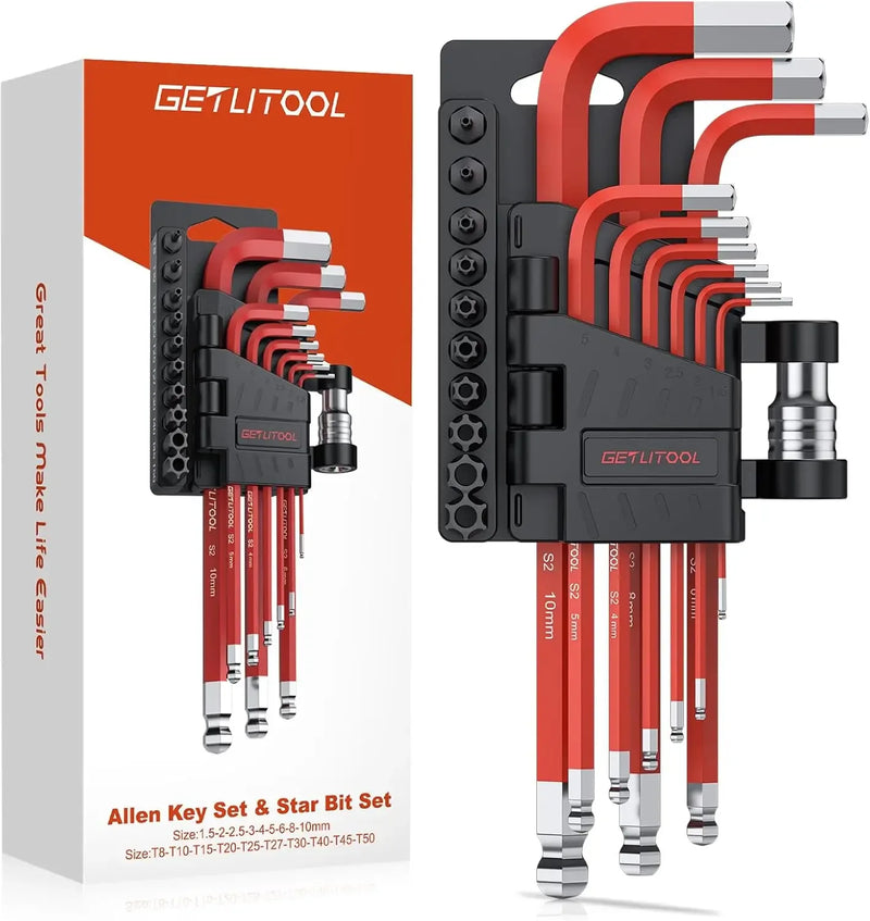 9pcs S2 Steel Allen Key Set with Torx Bits and Adapter