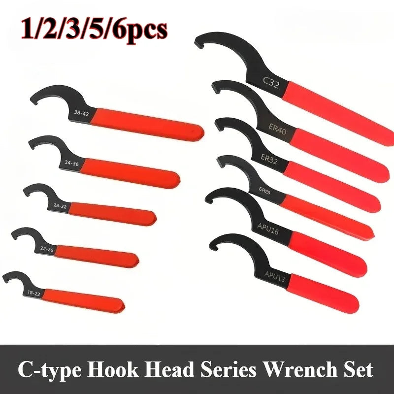 6PC Hook Wrench Set – C-Shape Spanners for Shock Adjustment & Motorcycle/Car Repair