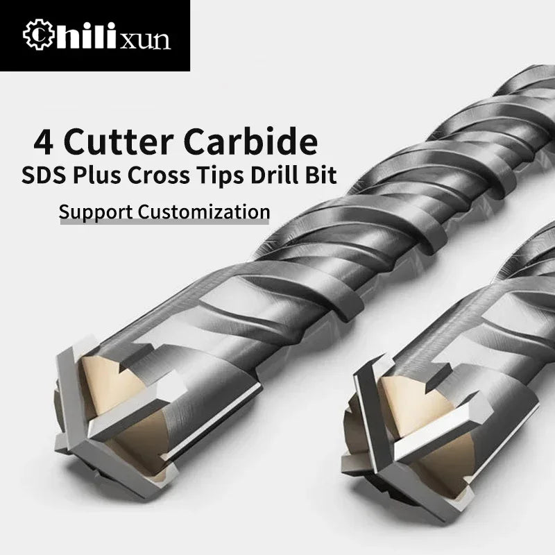 160mm SDS Plus Electric Hammer Drill Bits 6/8/10/12/14/16mm – Cross Type Tungsten Steel for Concrete & Masonry