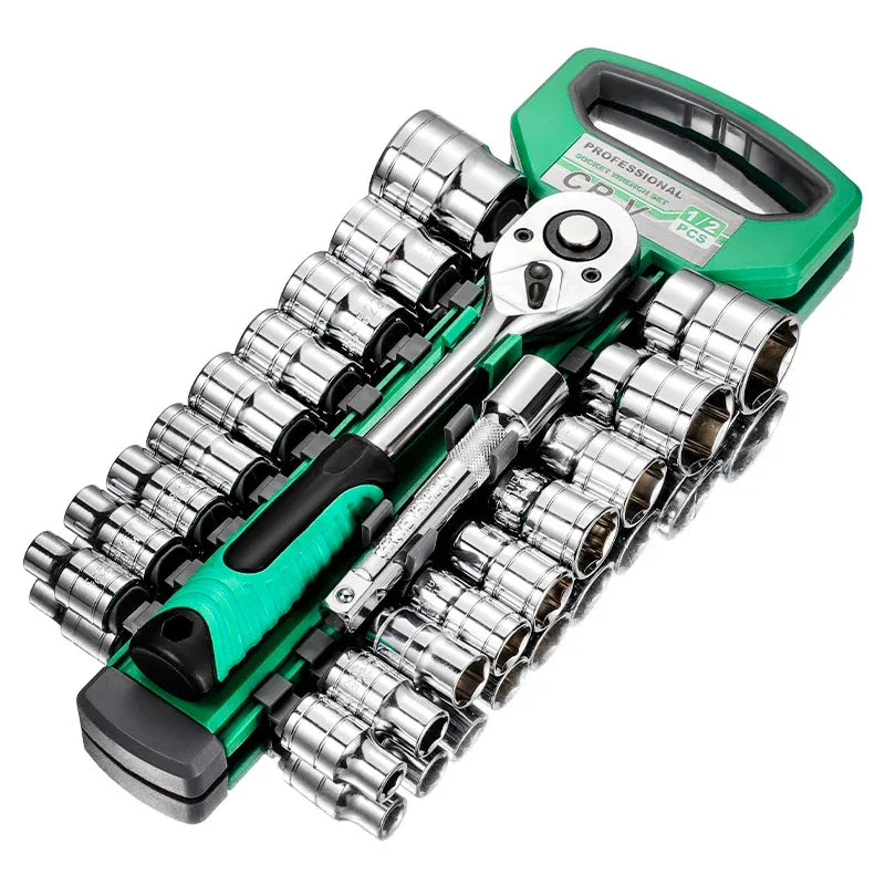 21-piece 1/2" ratchet wrench and socket set with extension rod