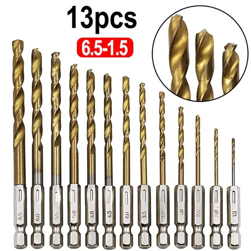13Pcs Twist Drill Bit set 1/4 inch Hex Shank Drill Bit Set