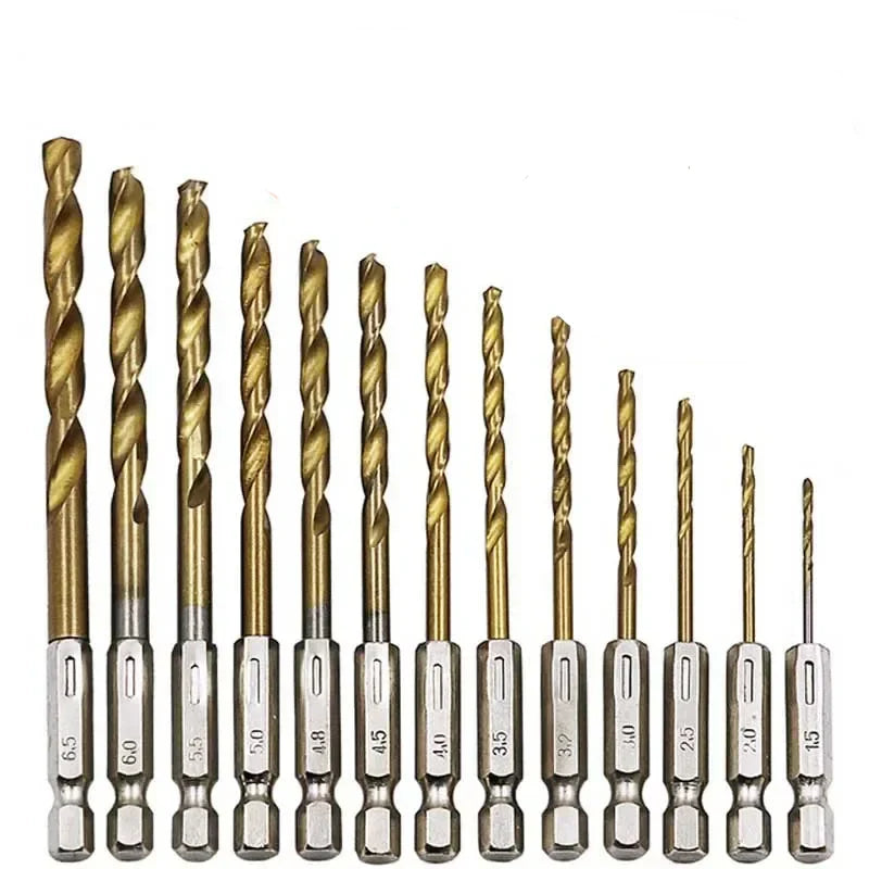 13PCS Titanium Hex Shank Twist Drill Bit Set (1.5–6.5mm)