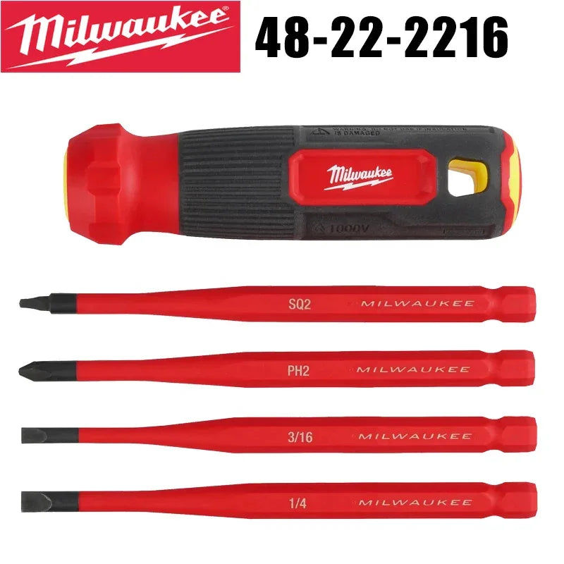 Milwaukee 48-22-2216 4-in-1 Multi-Bit Screwdriver – 1000V Insulated Slim Tip Hand Tool