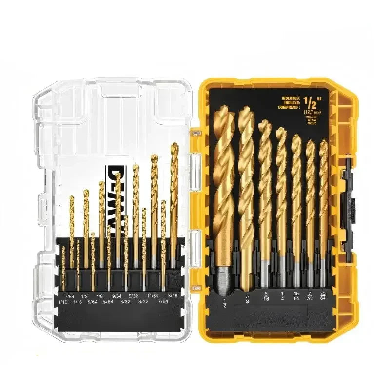 DEWALT Original DW1361 - 21Pcs Titanium Nitride Coated HSS Drill Bit Set, for Woodworking/Metal, Power Tool Attachments