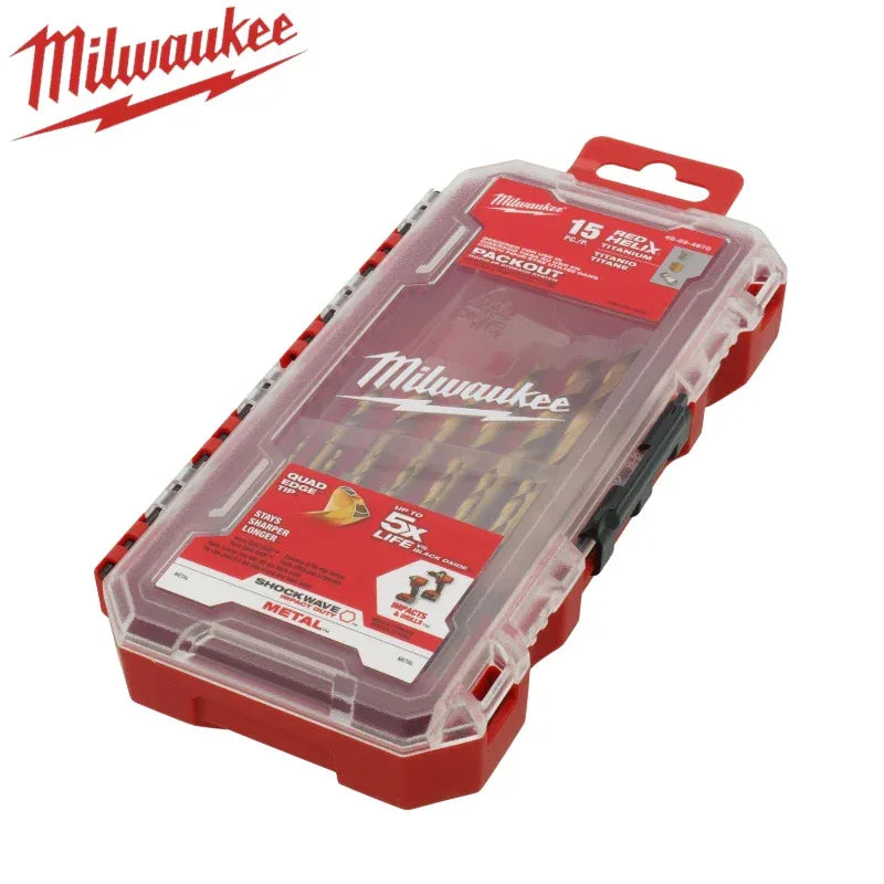 MILWAUKEE 48-89-4670 15PC SHOCKWAVE RED HELIX Titanium Drill Bit Set – Impact Duty