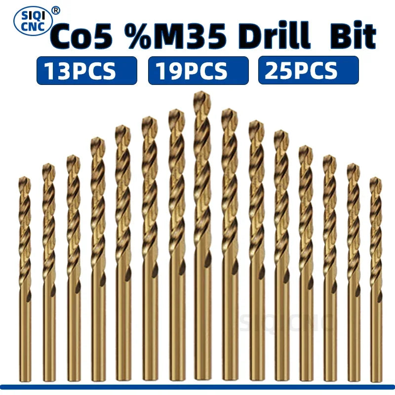 M35 Cobalt Steel Twist Drill Bit Set – Titanium-Coated Metal & Stainless Steel Drills