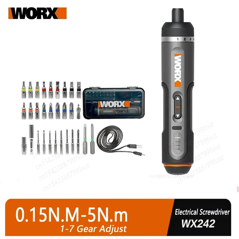 WORX WX242 4V Cordless Electrical Screwdriver Set – 30 Bit Mini Drill USB Rechargeable