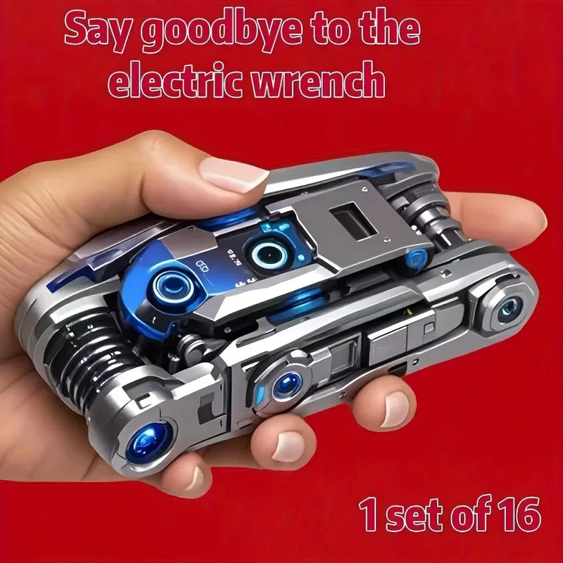 16-in-1 Socket Wrench Set – Non-Slip Rotating Head, Stainless Steel for Home & Car Repairs