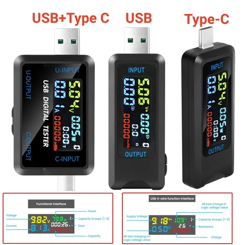 10-in-1 USB tester digital voltmeter and ammeter for current and voltage measurement