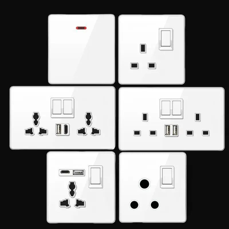 High Quality Glass Lighting Wall Switch & Socket UK 18W Type-C