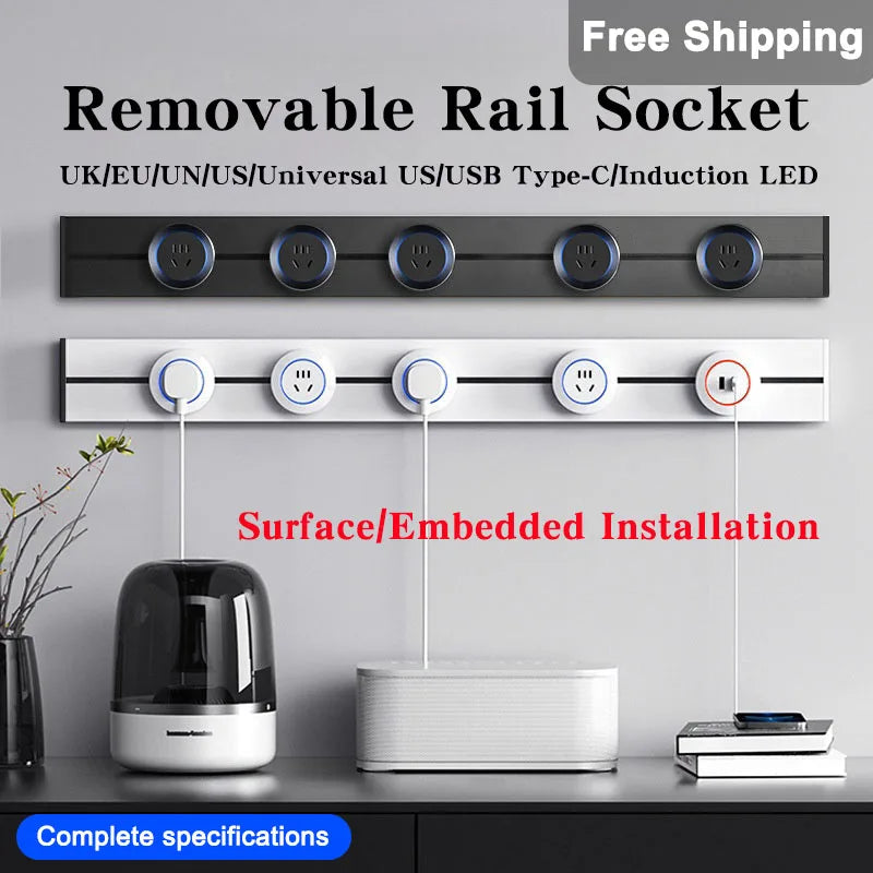 Removable Power Track Rail Socket Embedded Kitchen & Bathroom Socket