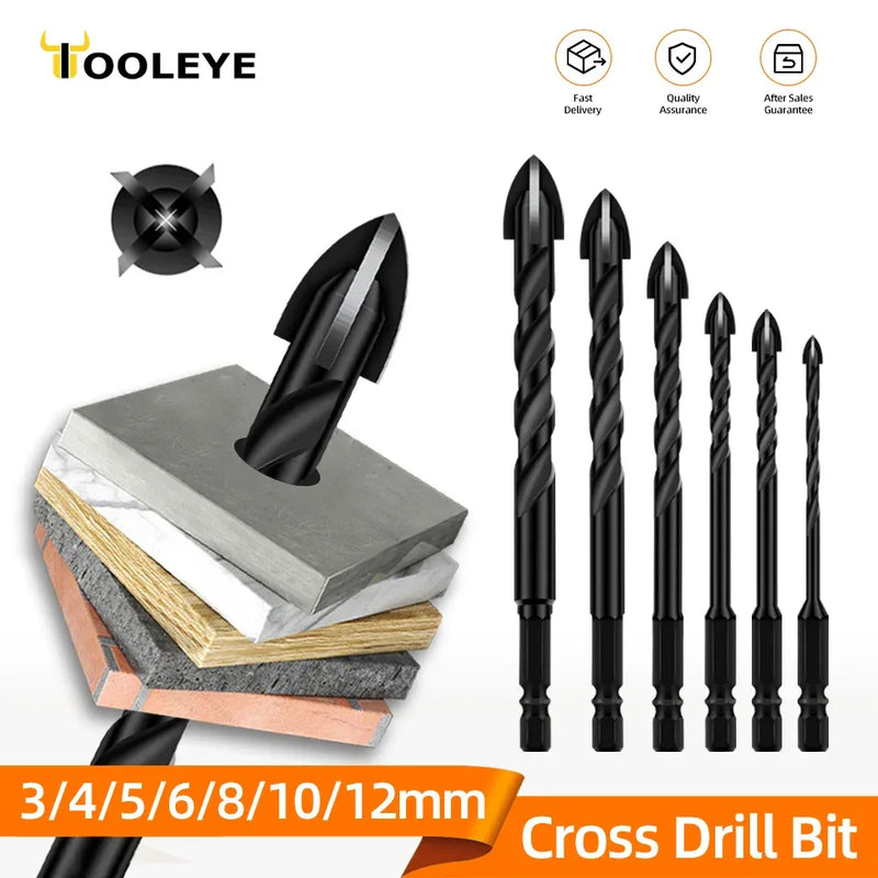 TOOLEYE Cross Hex Drill Bit Set – Multifunction Bits for Concrete, Tile, Glass & Metal