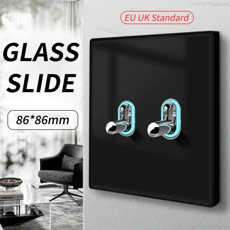 black glass wall switch and socket panel UK