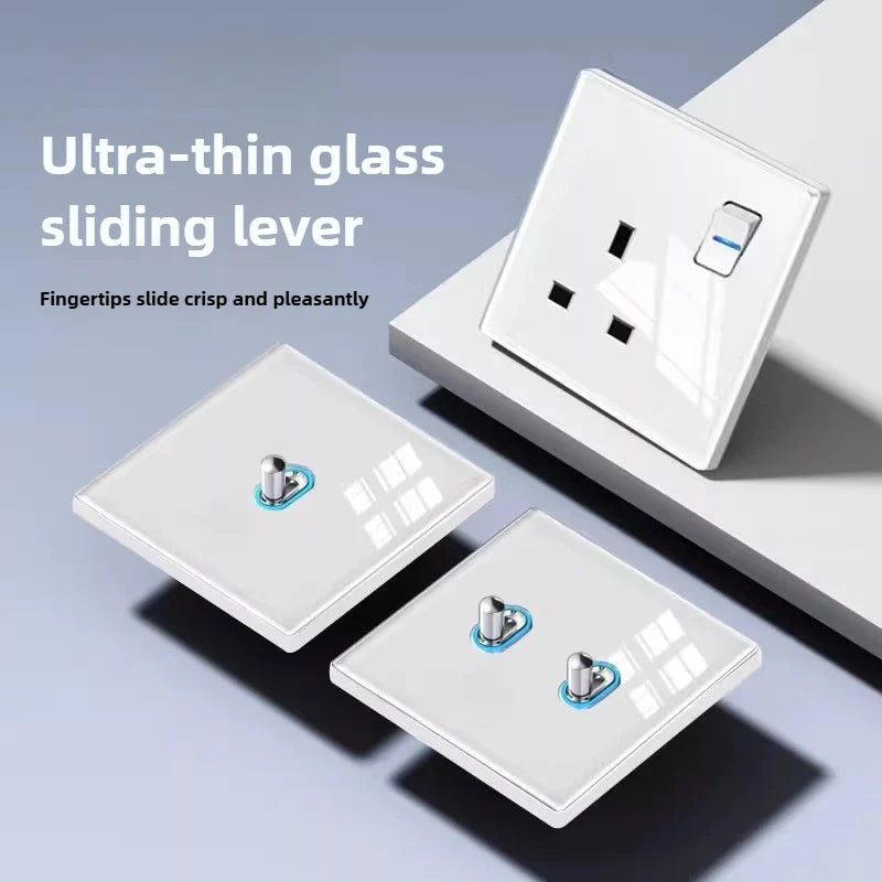 White Glass Wall Switch Panel,UK Standard,13A Wall Socket with type-c usb port