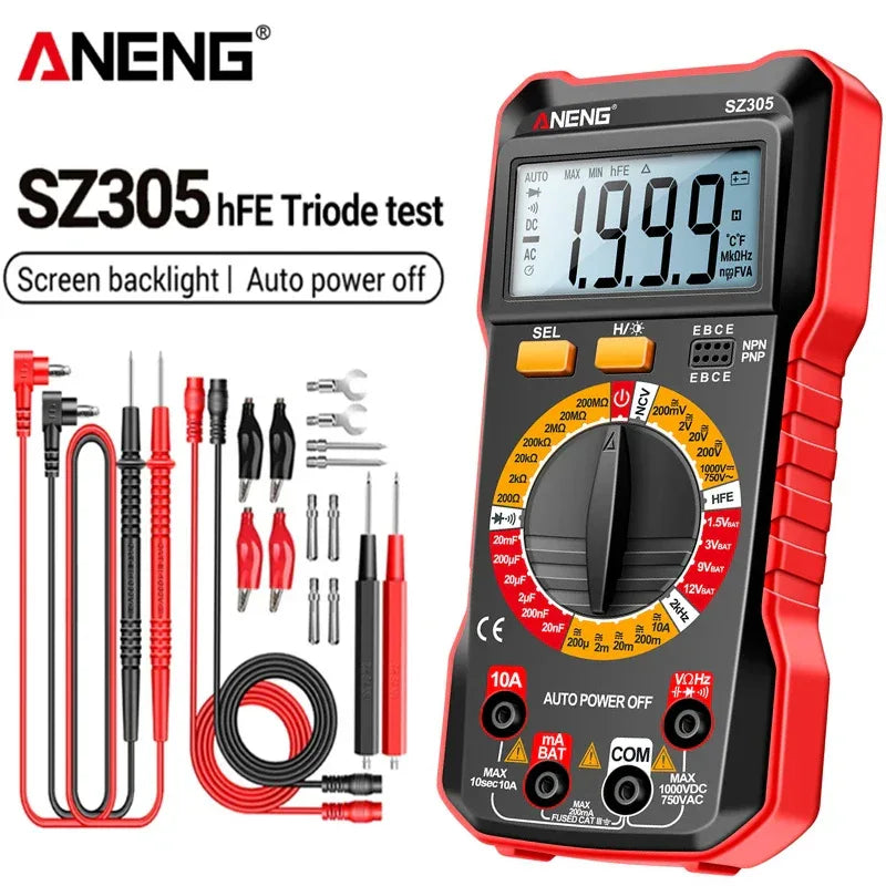 ANENG SZ305 professional digital multimeter for AC/DC voltage, ammeter, capacitor, and NCV testing