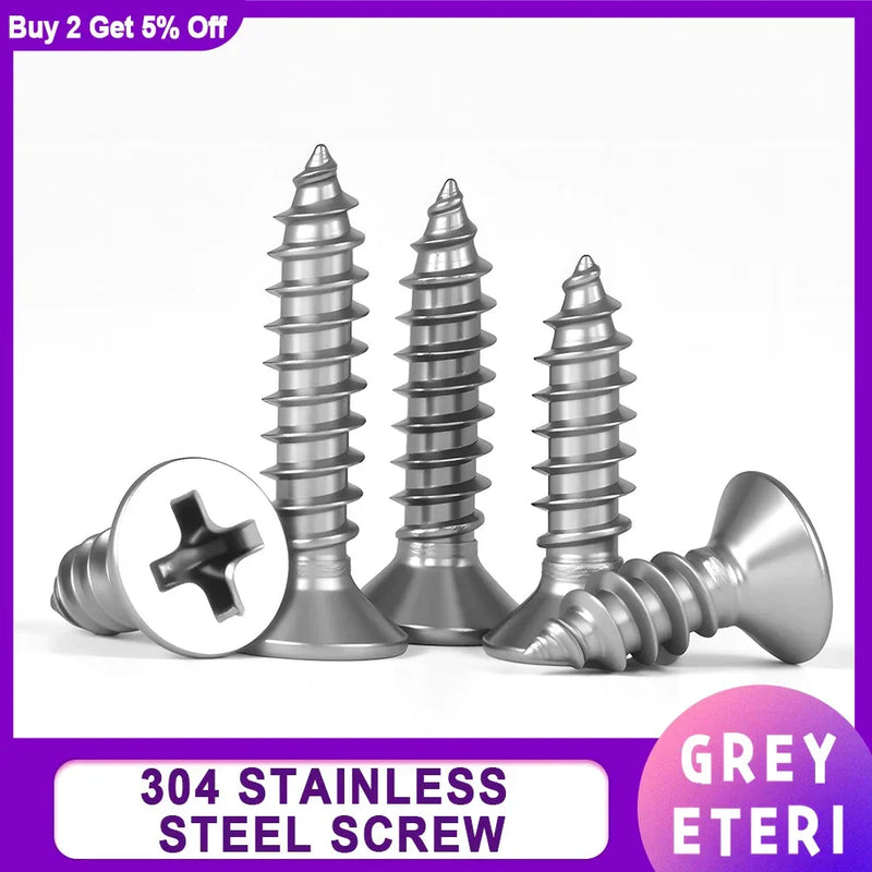 304 Stainless Steel Countersunk Flat Head Self-Tapping Screws – Cross Recessed Phillips Wood & Furniture M1.2–M8