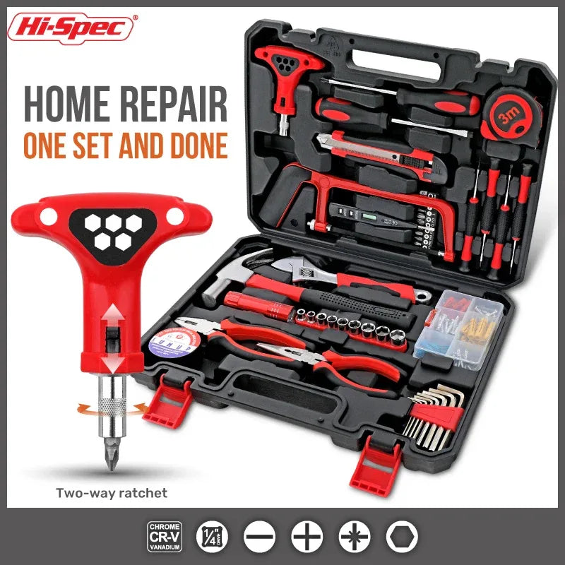 Hi-SPEC 104PCS electric tool kit set with ratchet socket and hand tools