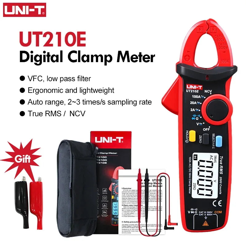 UNI-T UT210E/UT210D AC/DC 100A Clamp Meter – Digital Multimeter & Ammeter