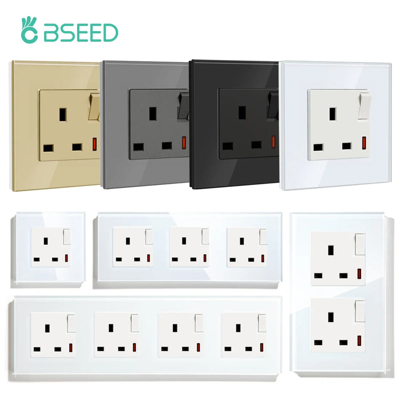 UK Wall Socket Double Power Triple Electric Outlets With Switch Indicator 13A