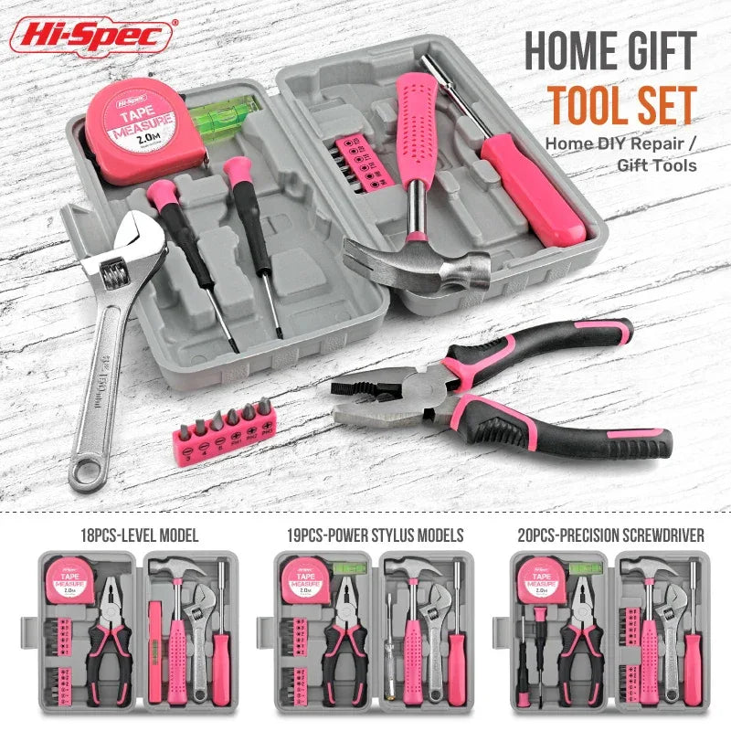 Hi-Spec 18/19/20PCs pink DIY tool kit with electric pen and CR-V steel tools