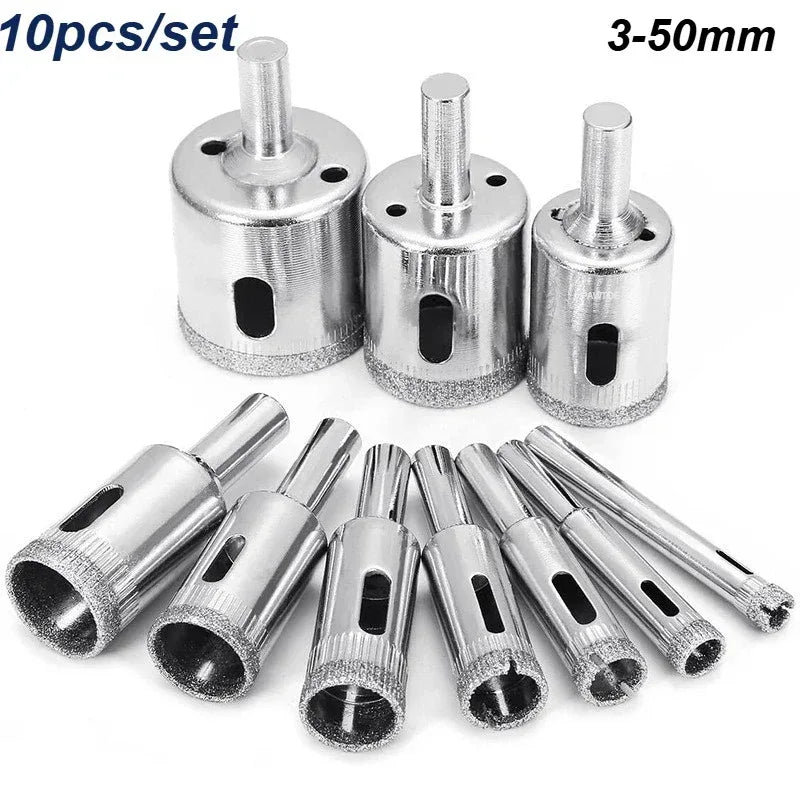 10PCS Diamond Hole Saw Drill Bits Set 3-50mm – Glass, Marble & Porcelain Tile Cutting