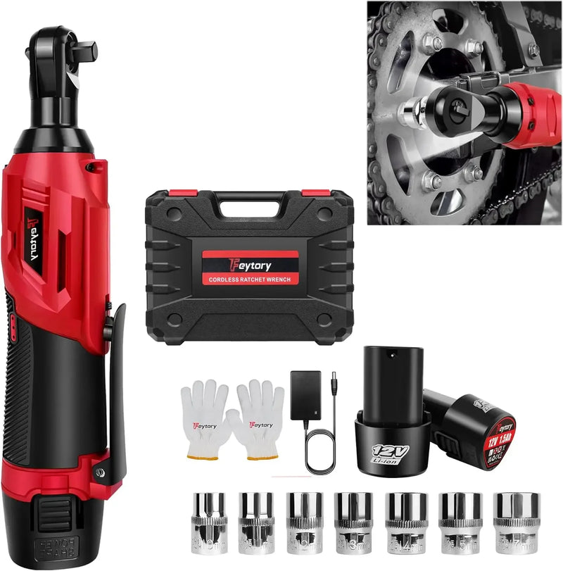 3/8" Extended 12V Cordless Ratchet Wrench – Electric Power Tool for DIY, Bikes & Tables