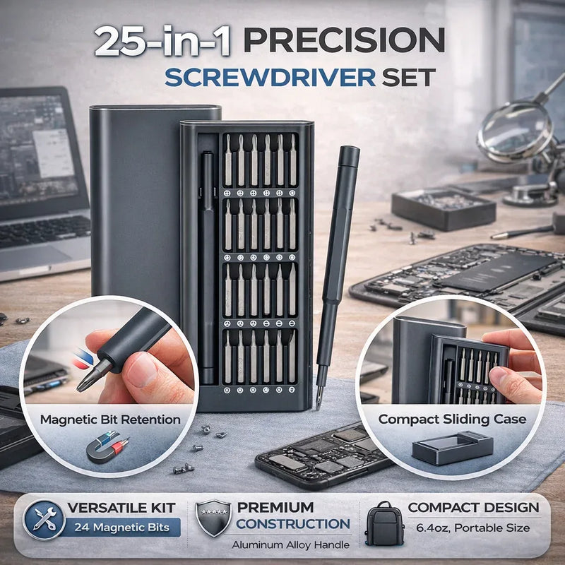 25-in-1 magnetic precision screwdriver set for phone and electronics repair