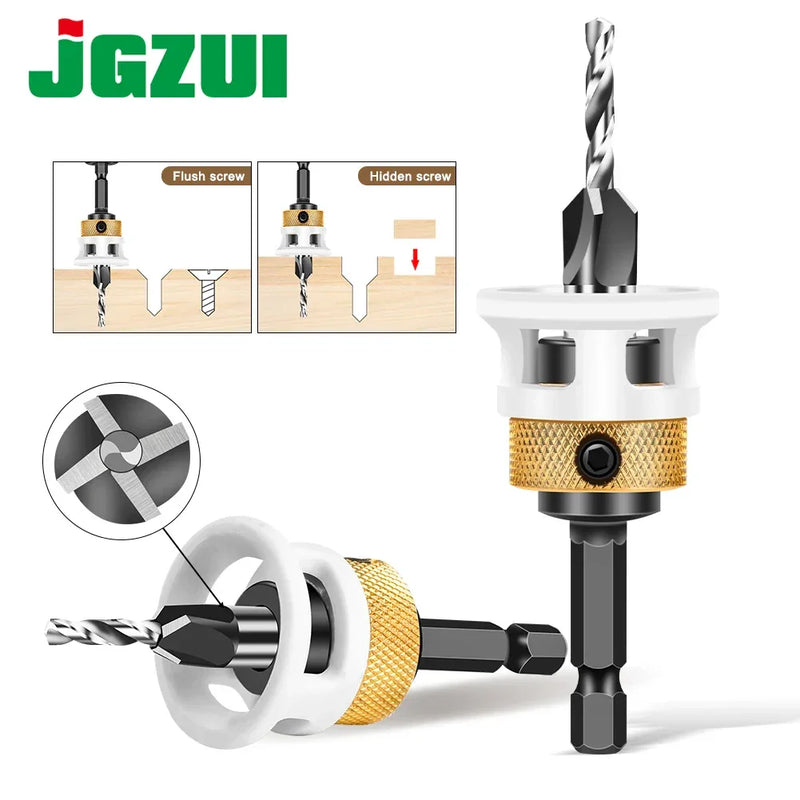 Woodworking Four-Edge Countersink Drill Bit – Adjustable Depth Alloy Cone Step Drill