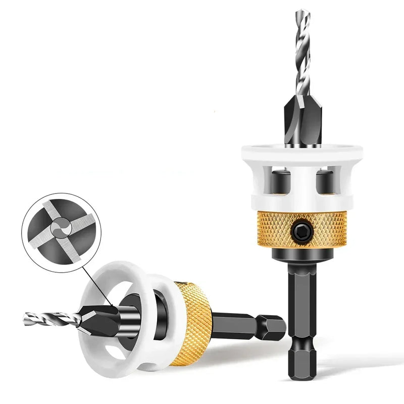 Woodworking Four Edge Countersink Drill Bit – Adjustable Depth Alloy Cone Drill