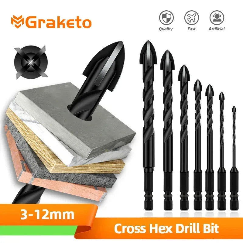 cross Hex Tungsten Tile Drill Bit for Glass, Concrete & Ceramic – Hole Opener Drill Bit
