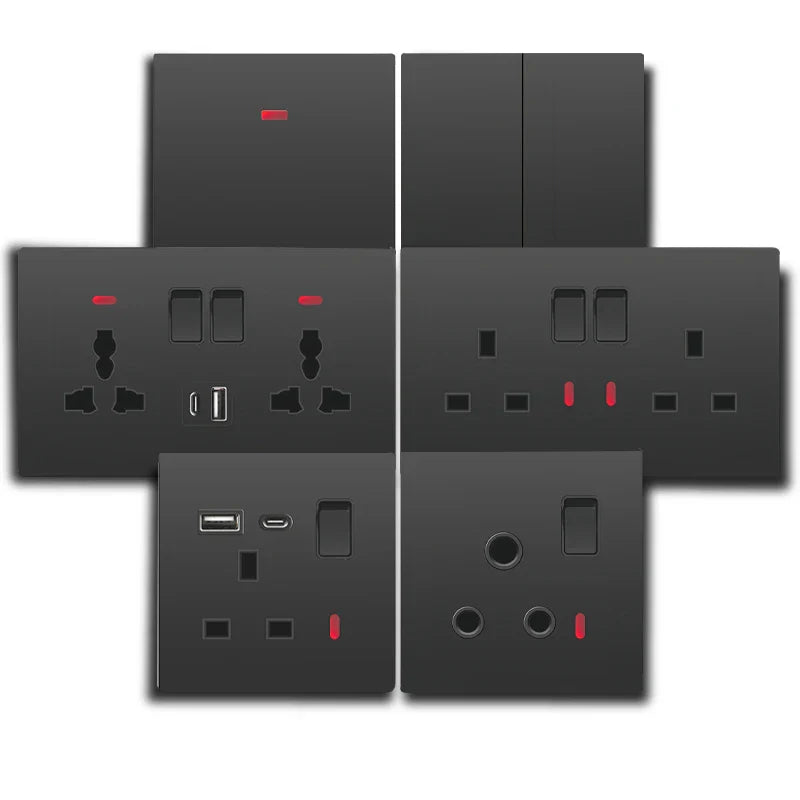 Standard UK Wall Socket Switch Panel Type-C 18W Fast Charging 13A