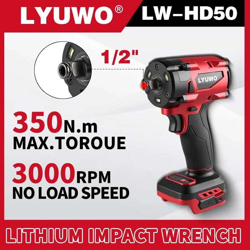 Brushless Cordless Impact Wrench 1/2"  3/8" 21V 350N.m 3000 RPM