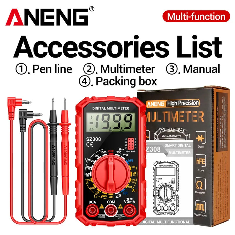 ANENG SZ308 Digital Multimeter – AC/DC Voltage, Current & Resistance Meter