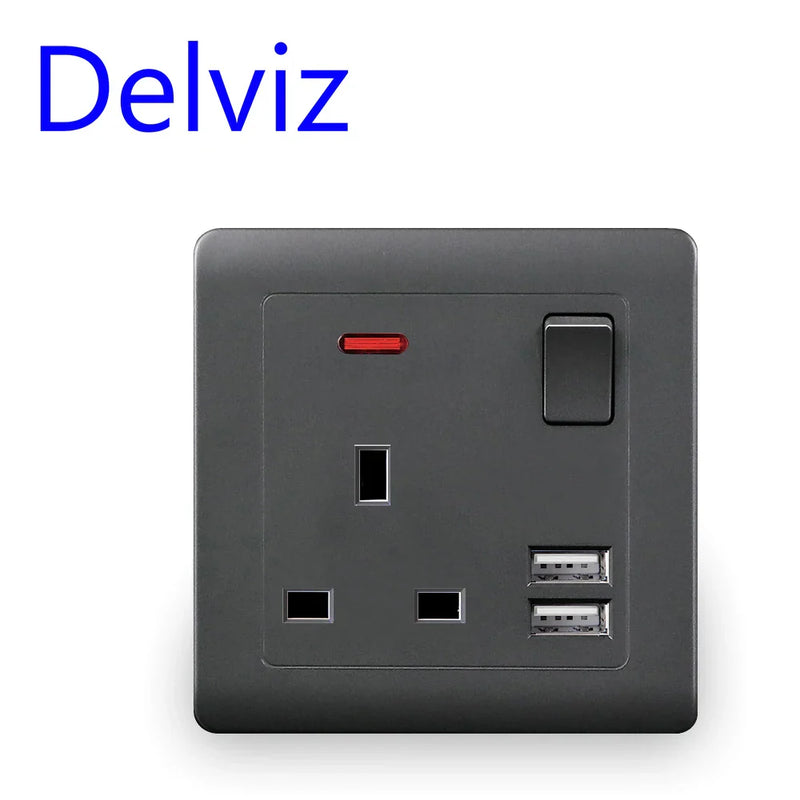 UK Socket, 2.1A Dual USB Charger Port, AC 110V~250V, 13A power outlet