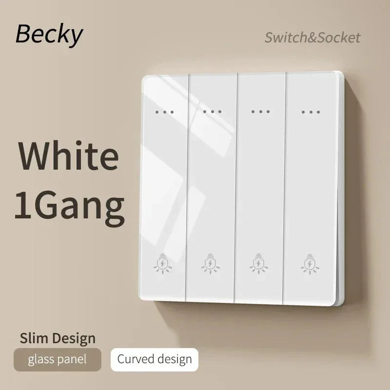 Modern White Glass Wall Socket Panel with USB-C & Light Switch